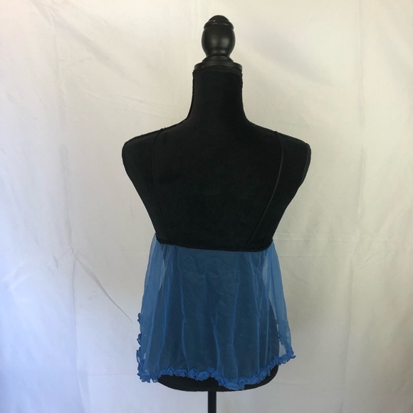 Vintage Ruffled Blue & Black Babydoll Lingerie - Picture 6 of 17